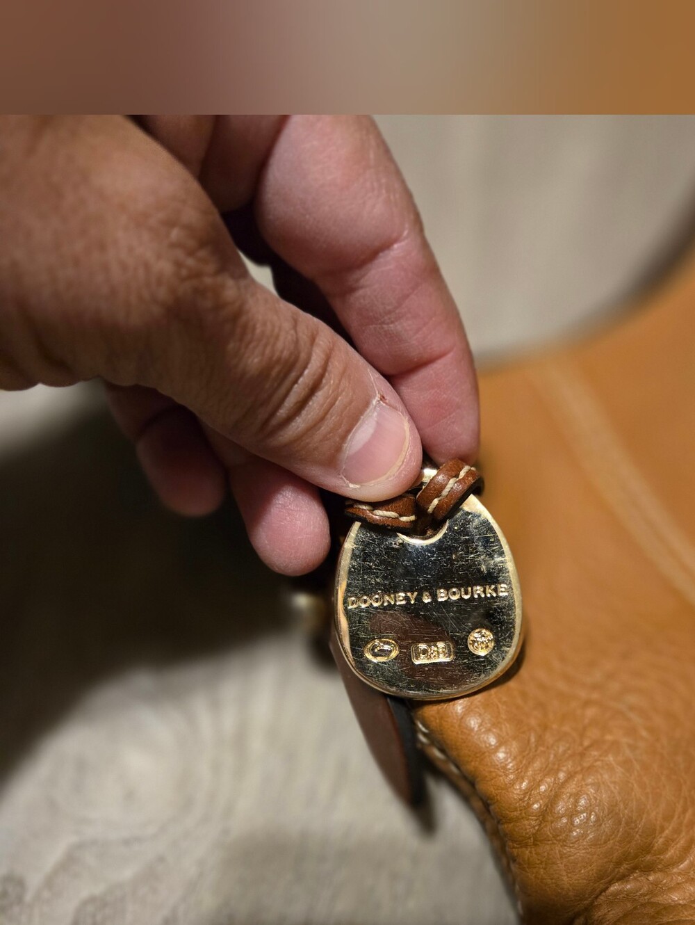 Dooney & Bourke Brown/Tan Pebbled Leather Shoulder Bag with Contrast Trim - Picture 6 of 10